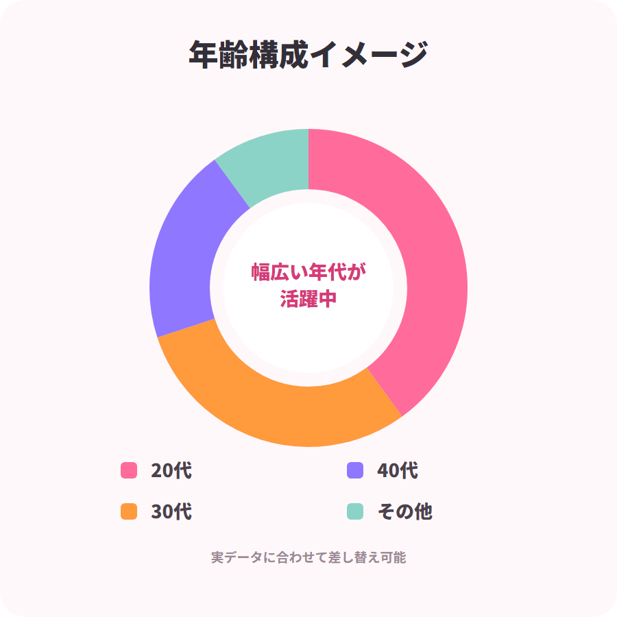 登録女性の年齢構成を示すドーナツグラフ